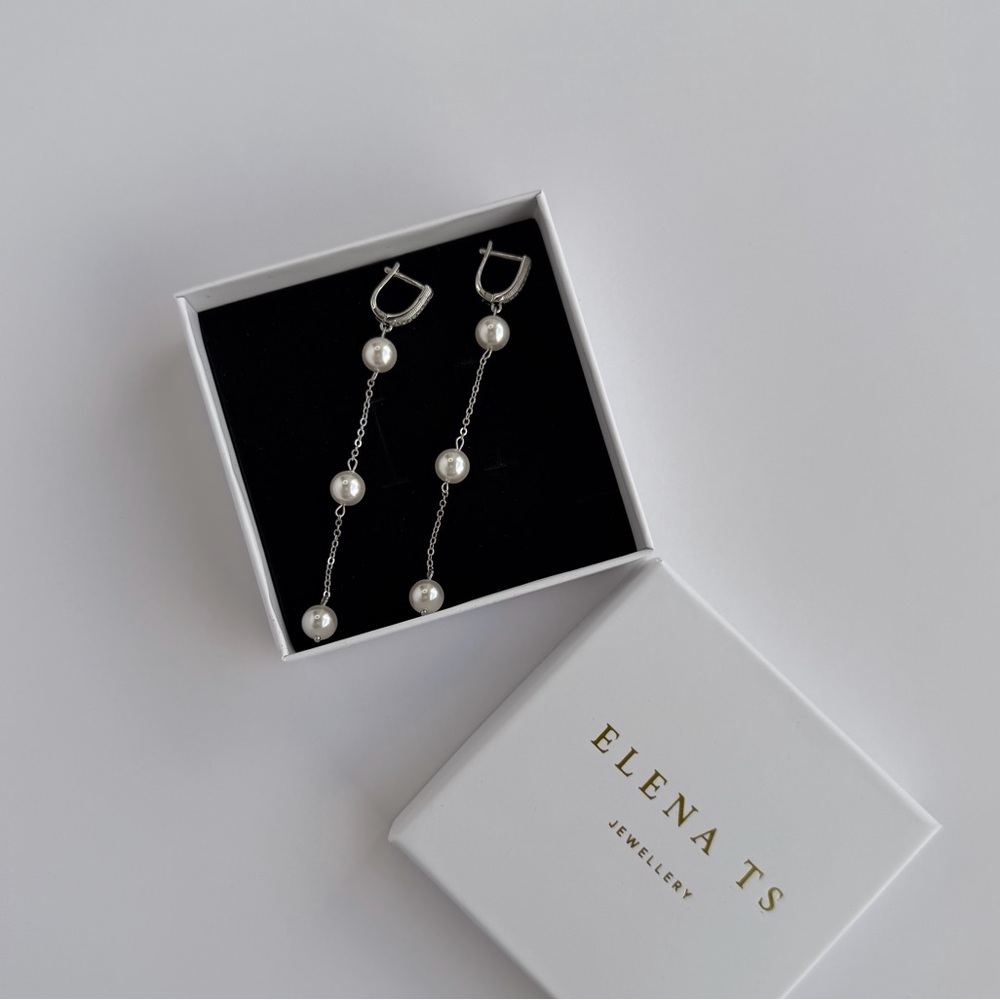 Silver Pearl Drop Earrings - White Pearls